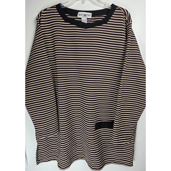 White Stag Tops - White Stag Woman Striped Long Sleeve Top Pocket Detail Size‎ 18 20